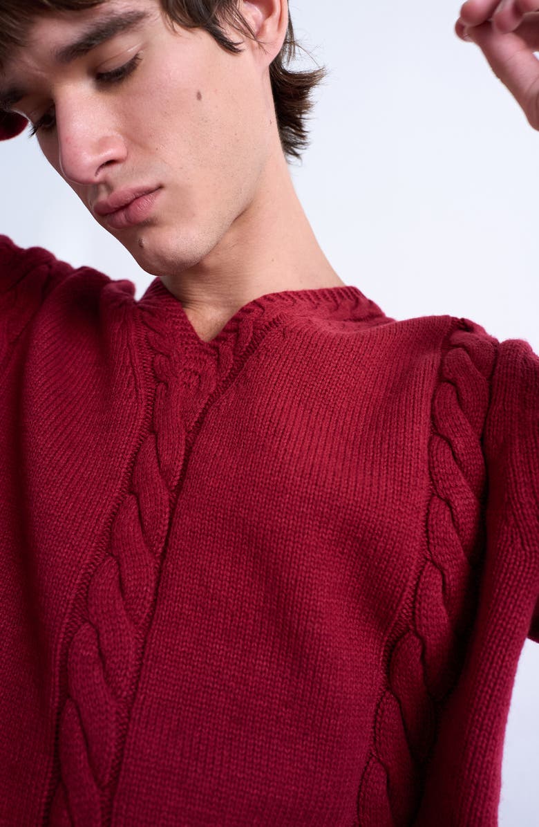 Topman V-Neck Cable Sweater, Alternate, color, Red