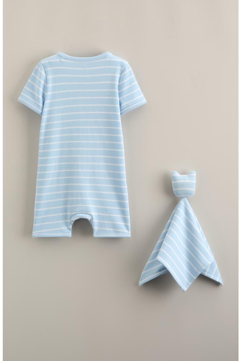 Stripe Cotton Romper & Lovey Set, Alternate, color, BLUE OMPHALODES ERIC STRIPE