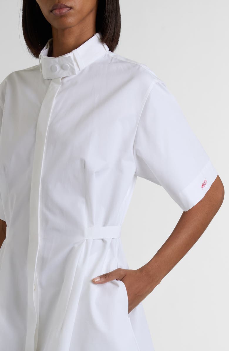 McQueen Belted Cotton Poplin Shirtdress, Alternate, color, Optical White