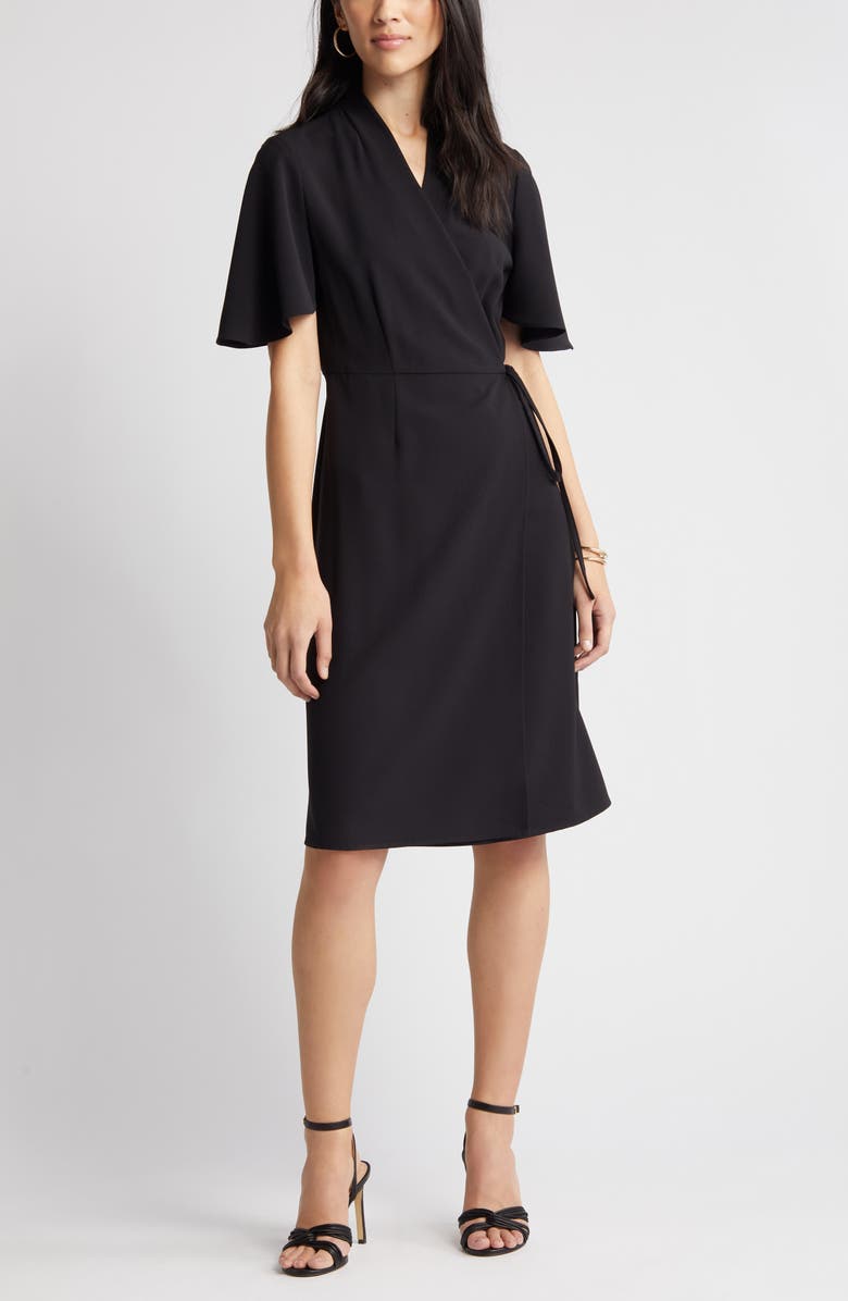 Ming Wang Butterfly Sleeve Crêpe de Chine Wrap Dress, Alternate, color, 