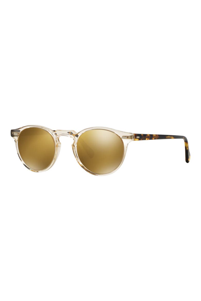 Gregory Peck 50mm Mirrored Round Sunglasses, Alternate, color, DARK TORT BROWN/ GOLD MIRROR
