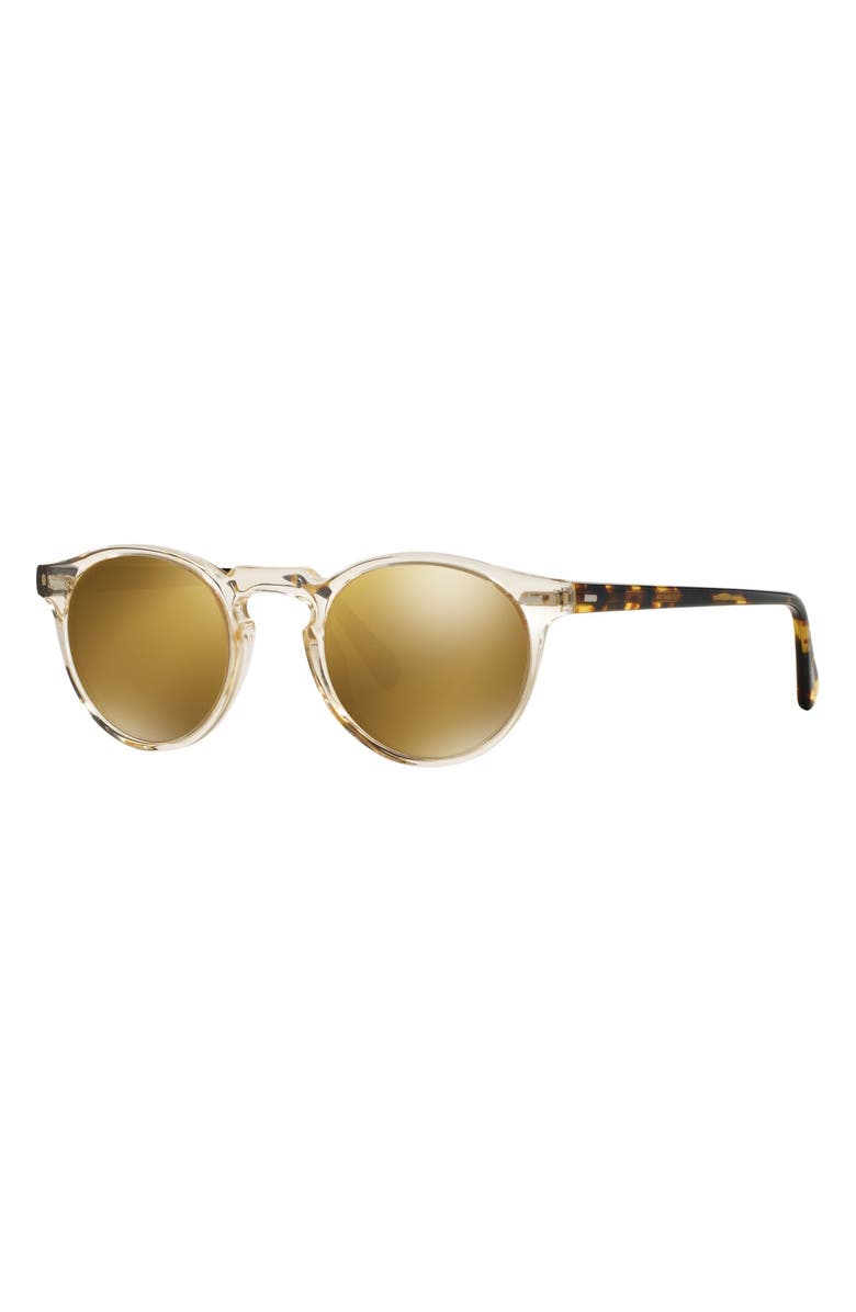 Oliver Peoples Gregory Peck 50mm Mirrored Round Sunglasses, Alternate, color, Dark Tort Brown/ Gold Mirror