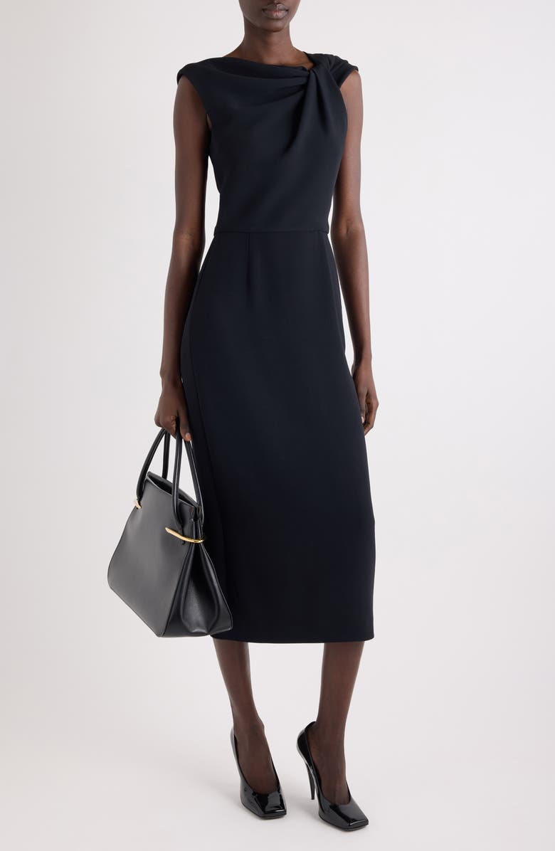 Givenchy Draped Crepe Cady Midi Pencil Dress, Alternate, color, Black