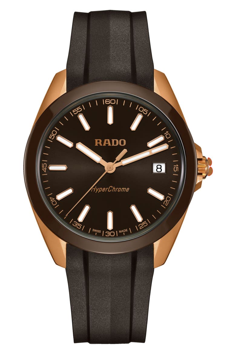 HyperChrome Rubber Strap Watch, 41.5mm, Main, color, BROWN