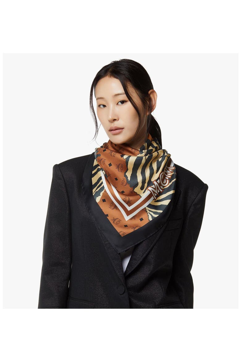 Animalier Silk Scarf, Alternate, color, Cognac