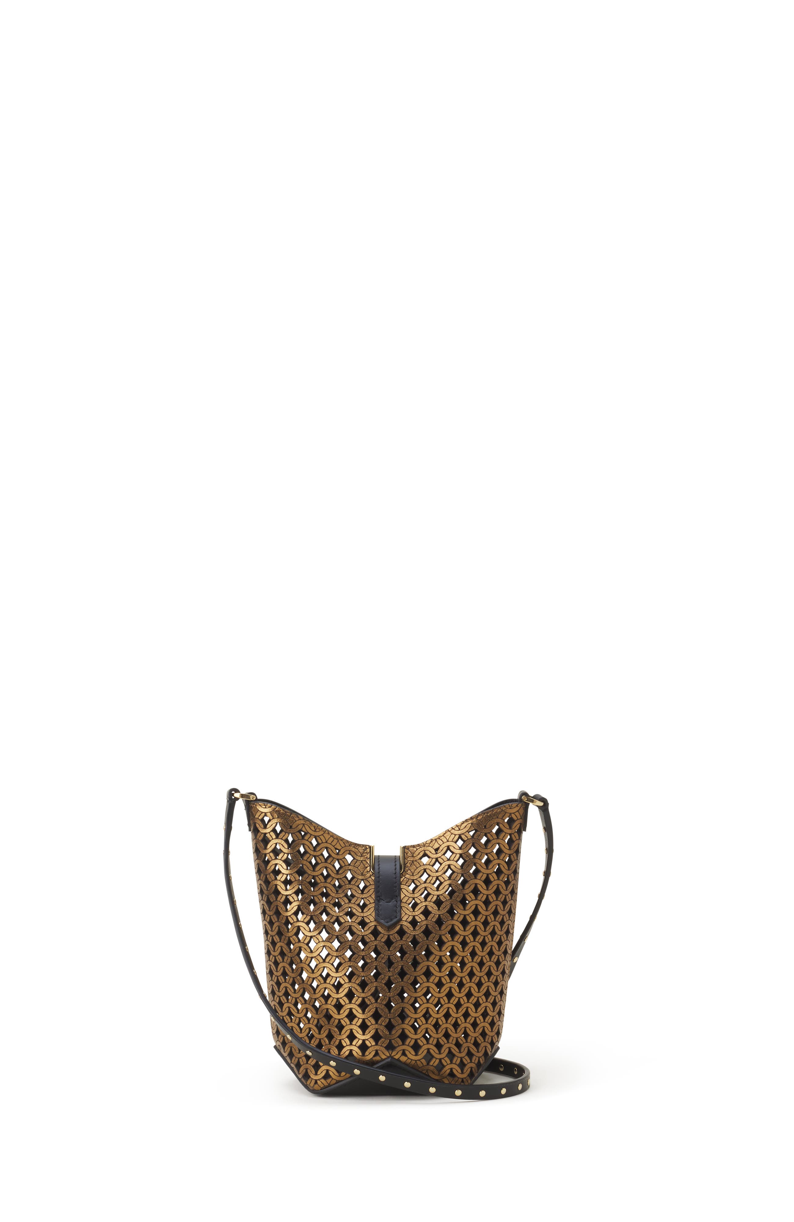 Catch By Lanvin Nano Bucket Bag In Shiny Leather, Alternate, color, Bronze/Black