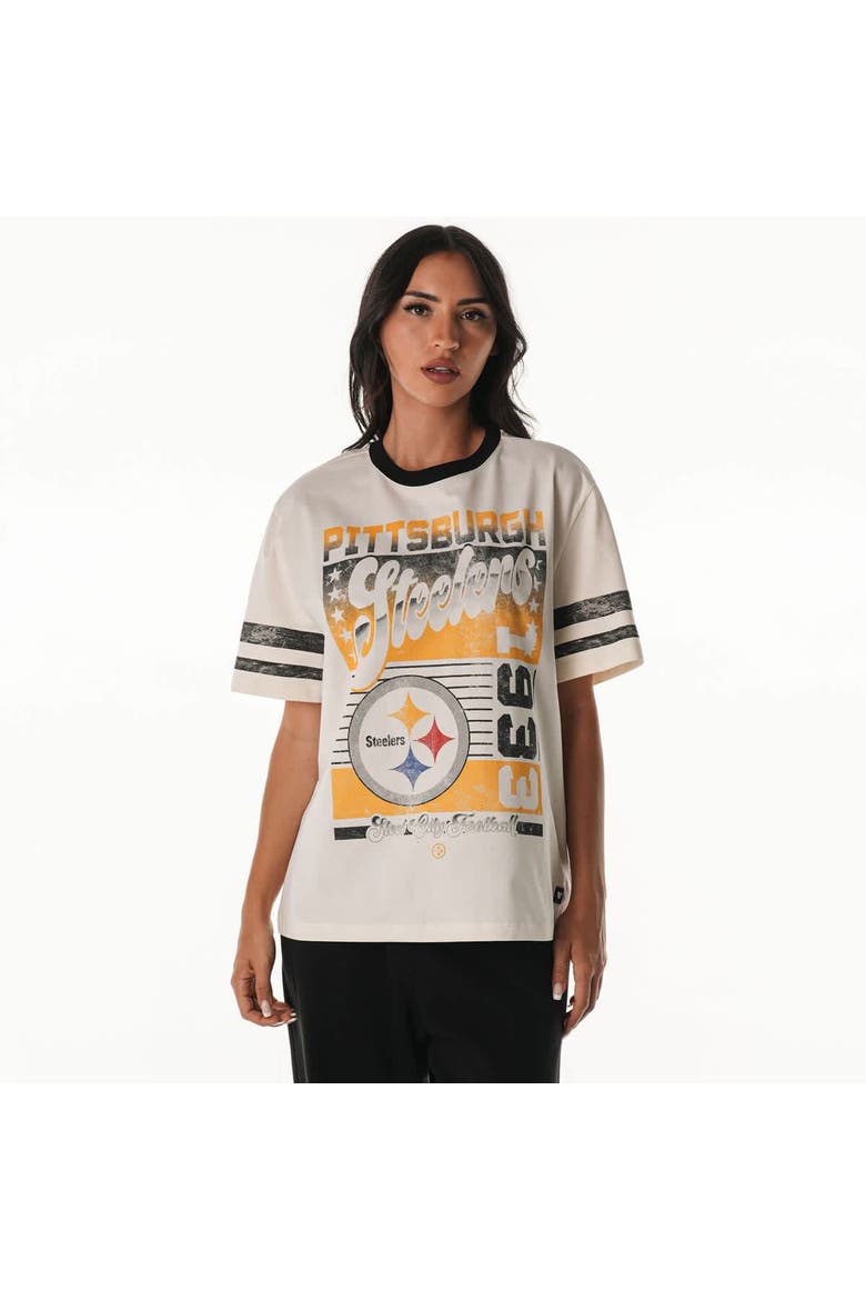 Women's The Wild Collective  Cream Pittsburgh Steelers Vintage Drop Shoulder Oversized Boyfriend T-Shirt, Main, color, Cream