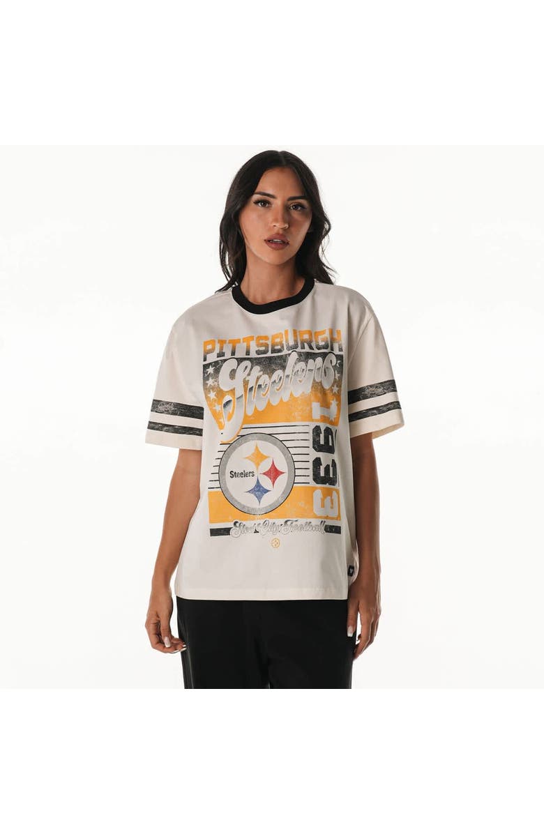 THE WILD COLLECTIVE Women's The Wild Collective  Cream Pittsburgh Steelers Vintage Drop Shoulder Oversized Boyfriend T-Shirt, Main, color, Cream