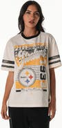 THE WILD COLLECTIVE Women's The Wild Collective  Cream Pittsburgh Steelers Vintage Drop Shoulder Oversized Boyfriend T-Shirt