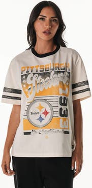THE WILD COLLECTIVE Women's The Wild Collective Cream Pittsburgh Steelers Vintage Drop Shoulder Oversized Boyfriend T-Shirt