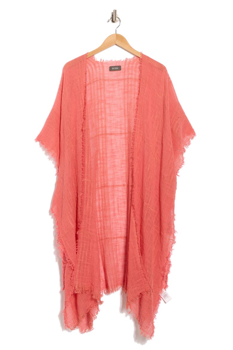 Textured Weave Open Front Duster, Alternate, color, CORAL