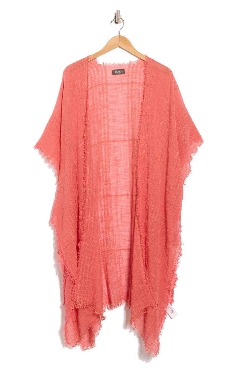 BCBG Textured Weave Open Front Duster, Alternate, color, Coral