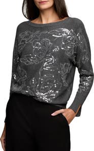 NIC+ZOE Floral Sequin Embellished Cotton, Cashmere & Silk Blend Sweater