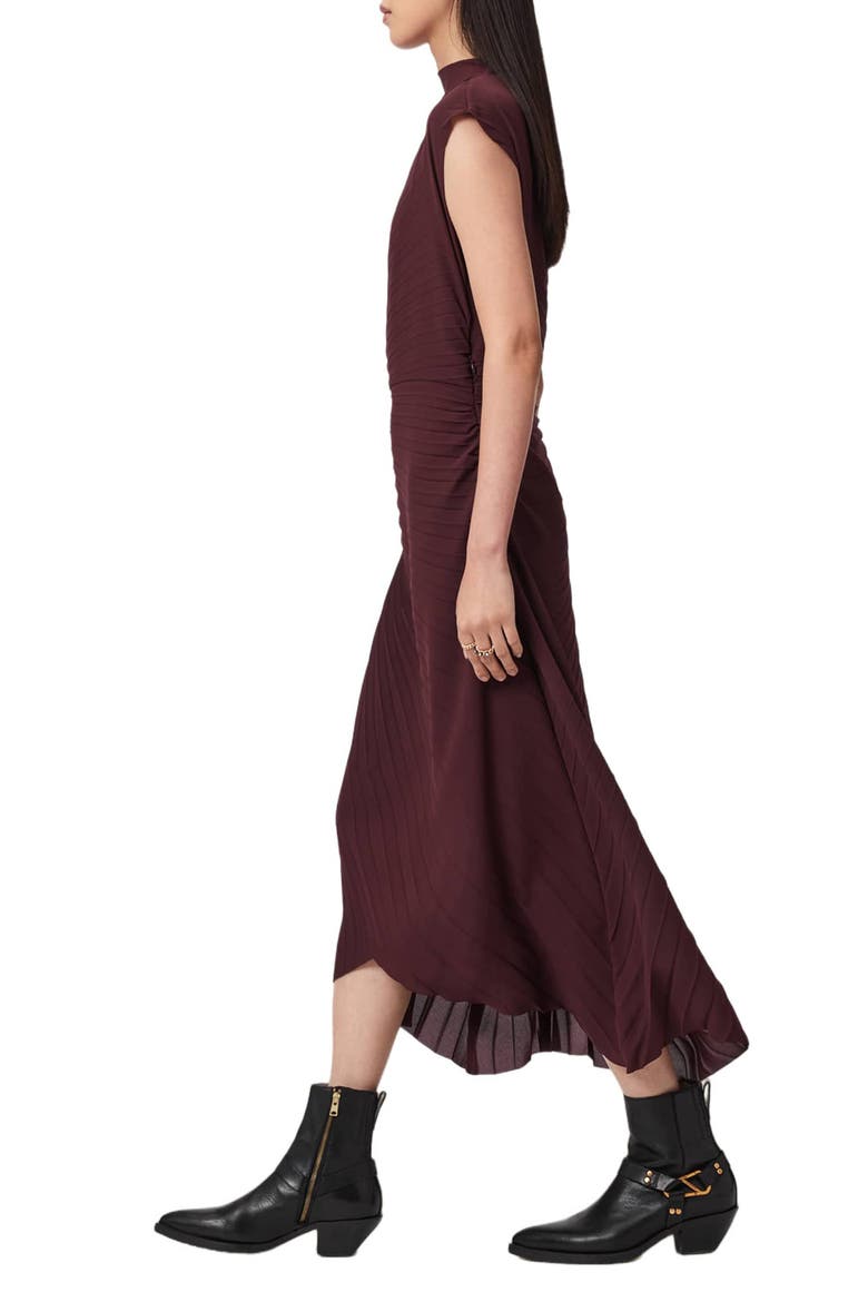 Rayanna Sunray Pleated Dress, Alternate, color, OXBLOOD RED