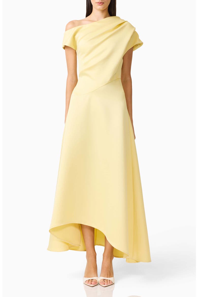 Marissa One-Shoulder Asymmetric Hem Duchess Satin Gown, Main, color, LEMON YELLOW
