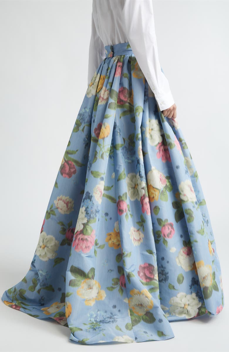 Carolina Herrera Chiné Floral Print Taffeta Ball Skirt, Alternate, color, Cloudy Blue Multi