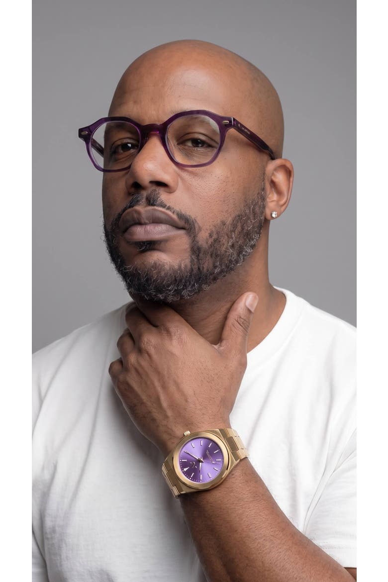 Haze 46mm Geometric Eyeglasses In Smoked Violet, Alternate, color, Smoke Violet/ Rich Yellow Gold