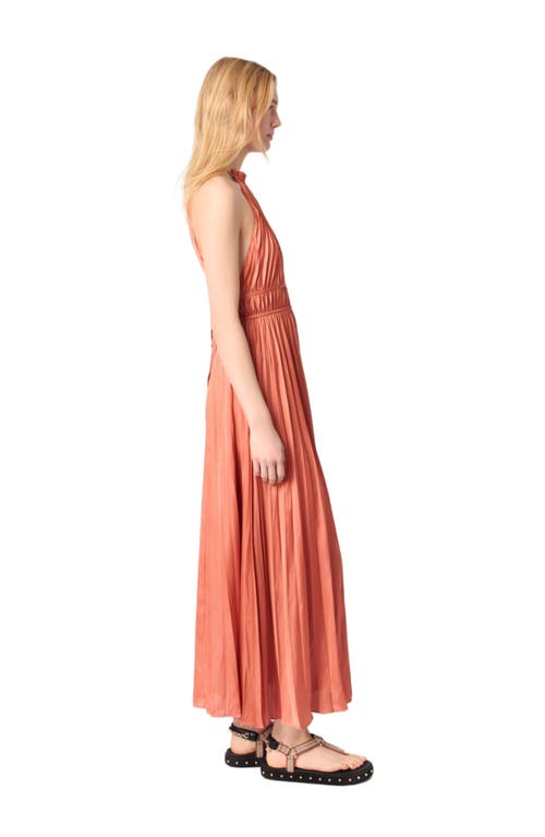 Maje Revillota Pleated Maxi Dress In Terracota