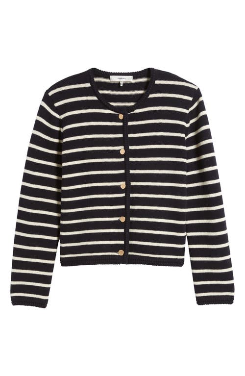 Frame Womens Vystriped-print Round-neck Wool And Cotton Cardigan In Navy Multi