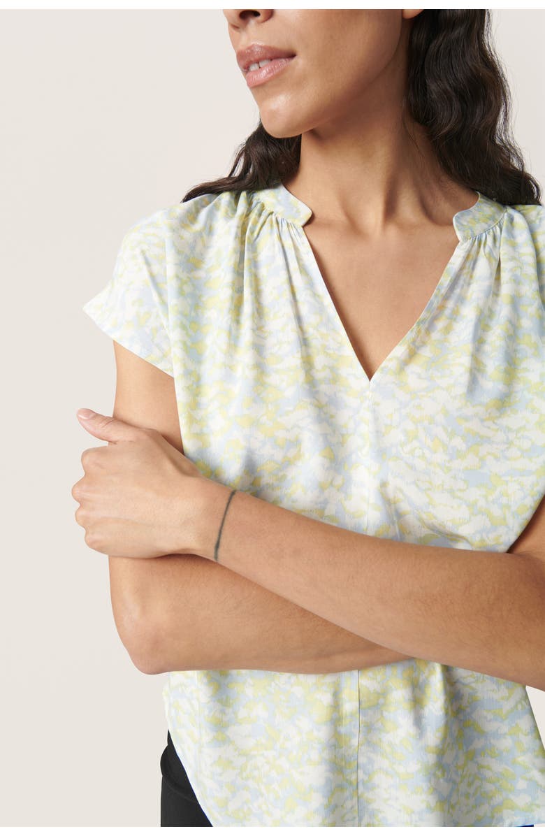 Soaked in Luxury Wynter Notch Neck Short Sleeve Blouse, Alternate, color, Skyway Dizzy Print