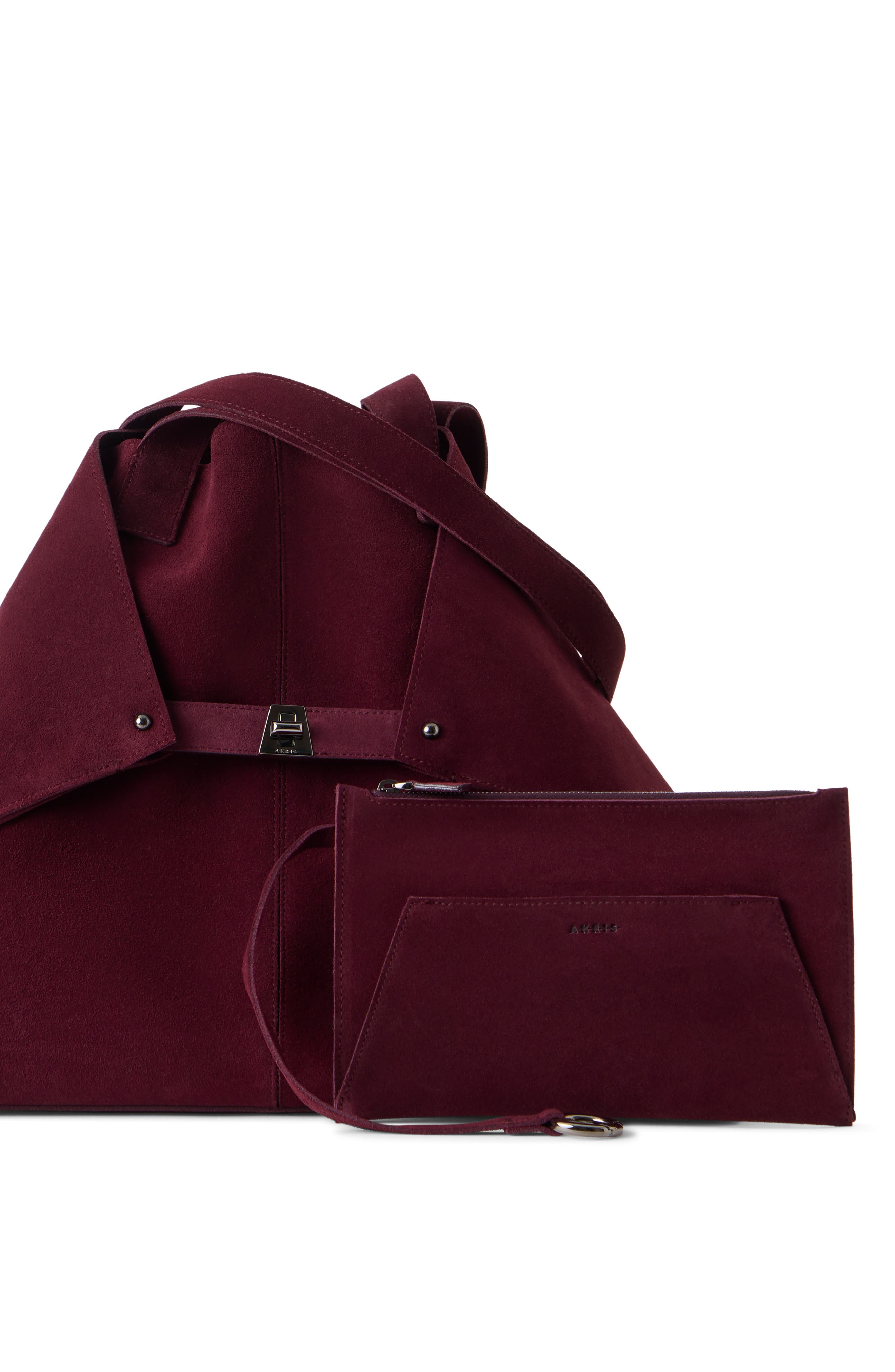 Medium AI Suede Convertible Shoulder Tote, Alternate, color, BURGUNDY