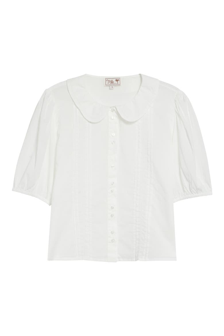 Harriet Lace Detail Elbow Sleeve Cotton Button-Up Shirt, Alternate, color, WHITE
