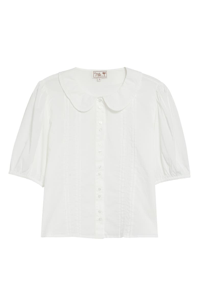 MILLE Harriet Lace Detail Elbow Sleeve Cotton Button-Up Shirt, Main, color, White