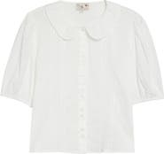 MILLE Harriet Lace Detail Elbow Sleeve Cotton Button-Up Shirt