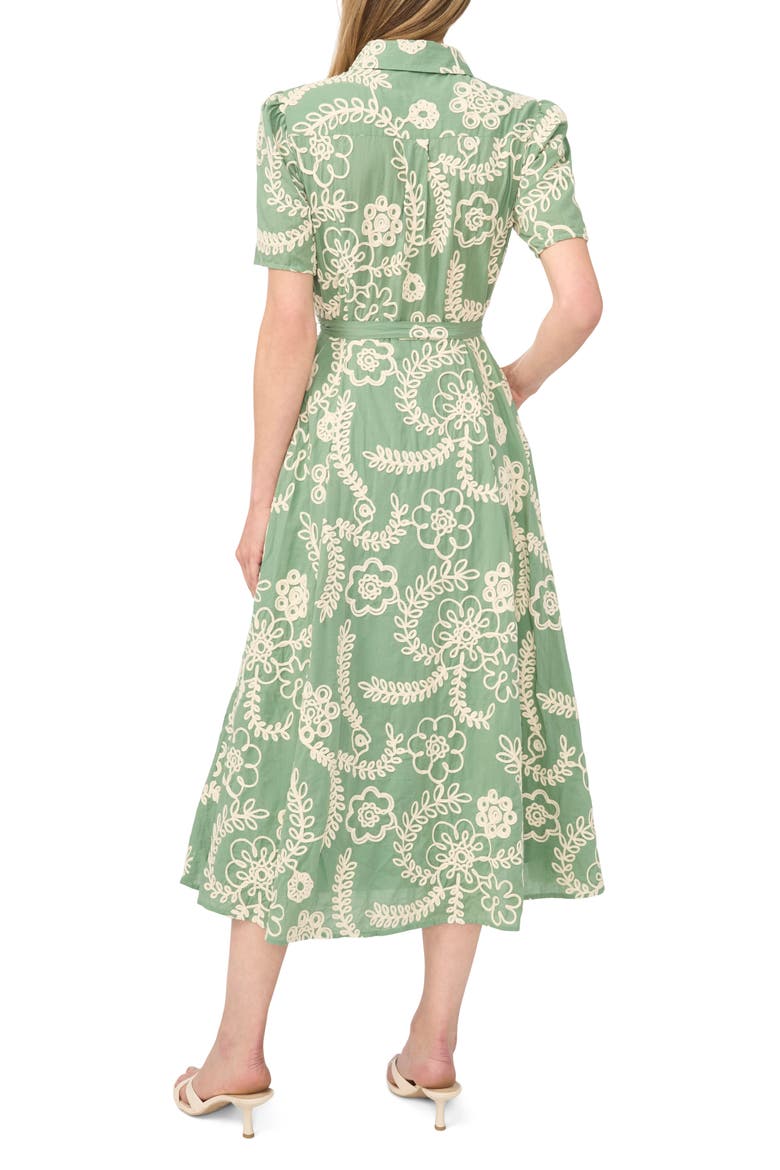 Camile Embroidered Tie Waist Midi Shirtdress, Alternate, color, SHALE GREEN