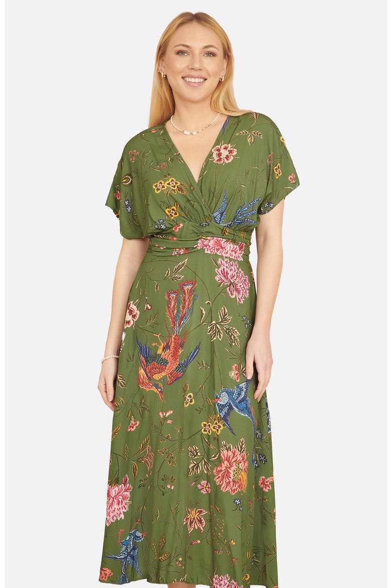 Ruched Waist Midi Dress, Alternate, color, Green