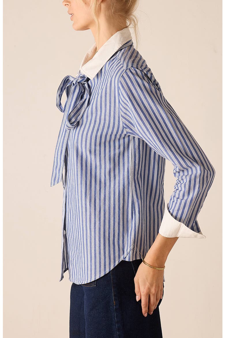 Margot Tie Button Up, Alternate, color, Blue Double Stripe