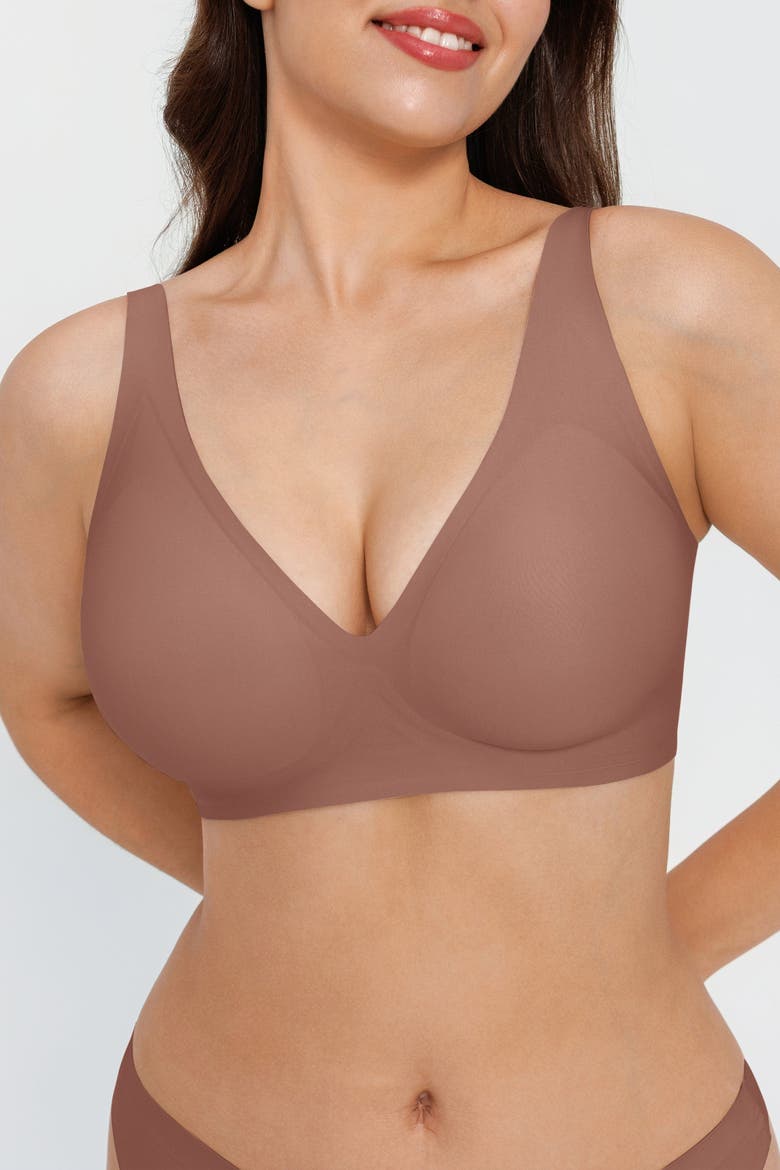 Seamless Wireless Jelly Minimizer Everydaywear Bra, Alternate, color, Mocha Brown