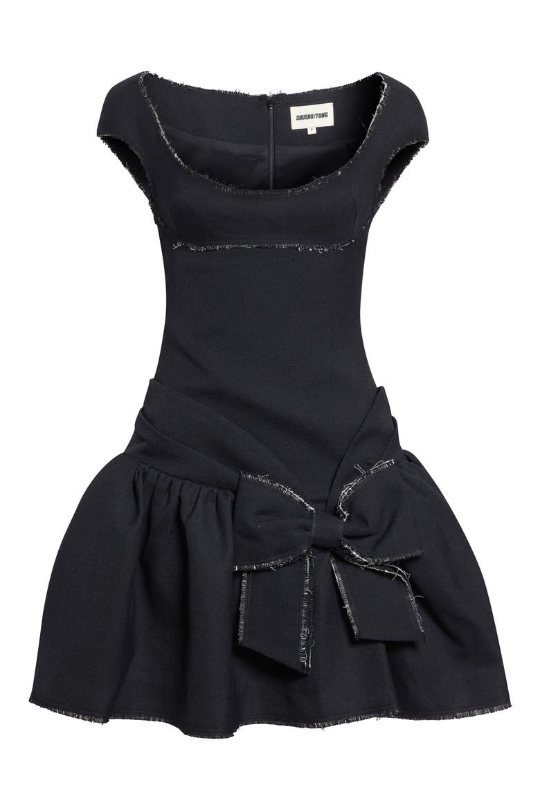 Tweed Bow Minidress, Alternate, color, NAVY BLUE