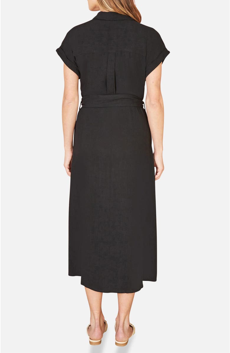 Yumi Viscose Linen Look Midi Shirt Dress, Alternate, color, Black