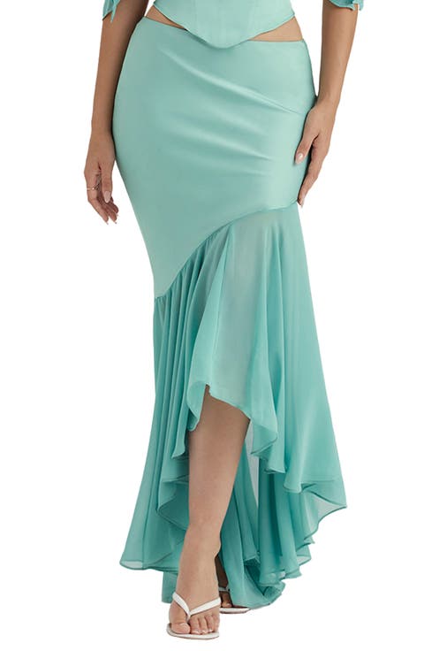 Lila Asymmetric Ruffle Stretch Satin & Georgette Skirt
