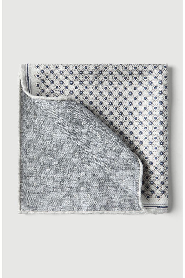 Silk geometric pattern pocket square, Main, color, Avio Blue