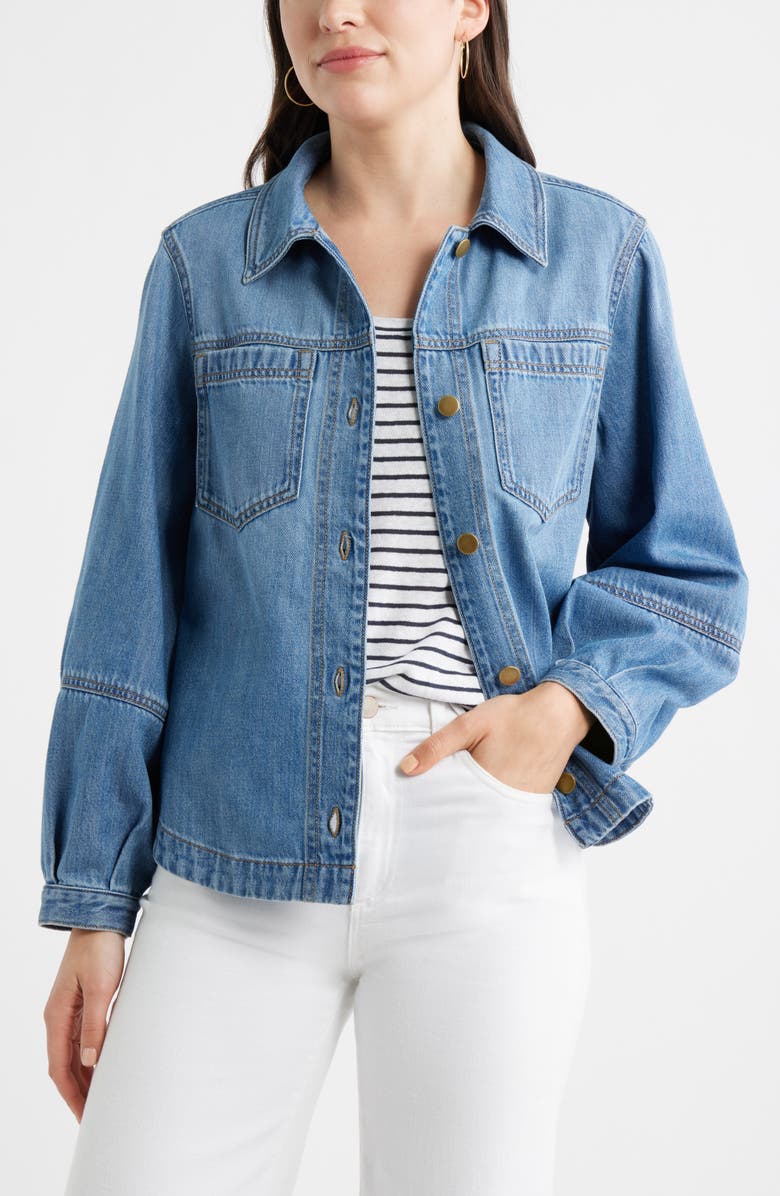 Caslon<sup>®</sup> Balloon Sleeve Denim Jacket, Main, color, Medium Wash