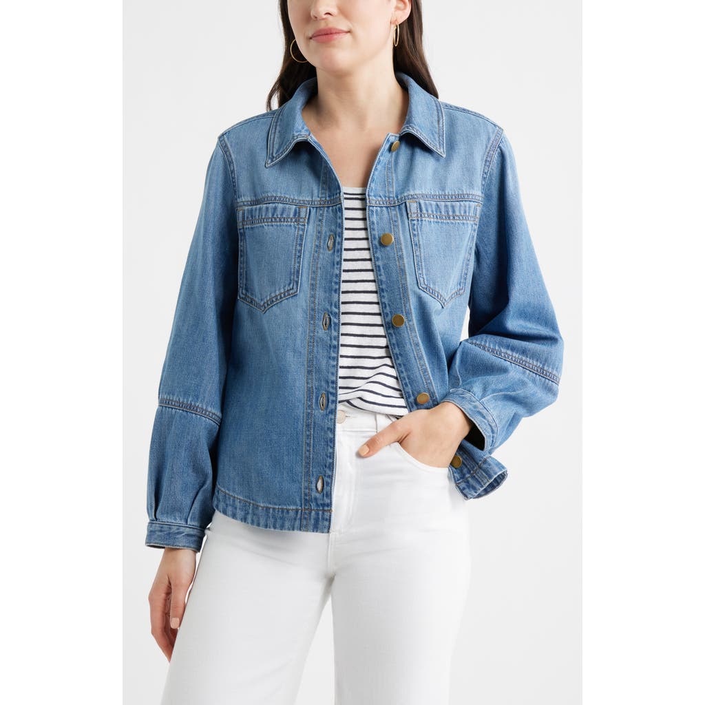 caslon(r) Balloon Sleeve Denim Jacket in Medium Wash at Nordstrom, Size Xx-Large