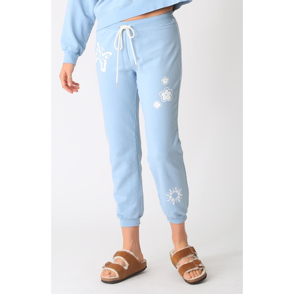Electric & Rose Sunny Doodle Cotton Blend Joggers in Sky Blue