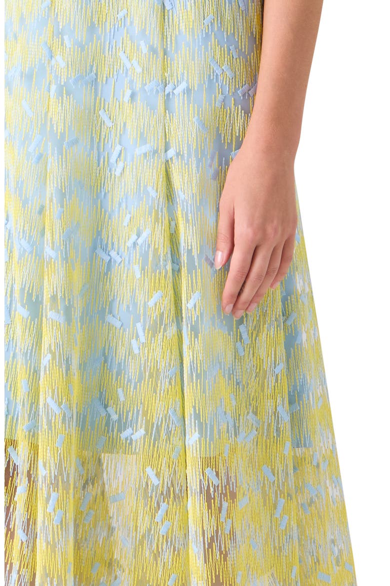 Scribble Embroidered Sheer Tulle Fit & Flare Midi Dress, Alternate, color, LEMON ZING-SKY BLUE