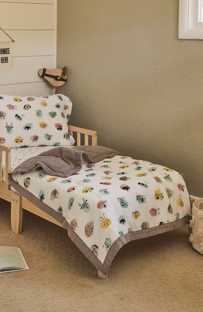 little unicorn Cotton Muslin Toddler Comforter, Alternate, color, Colorful Critters