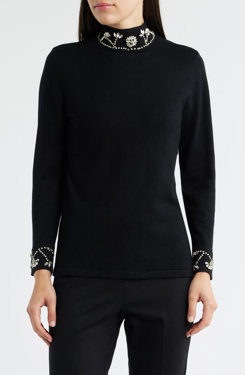 Anne Klein Embellished Mock Neck Sweater, Main, color,