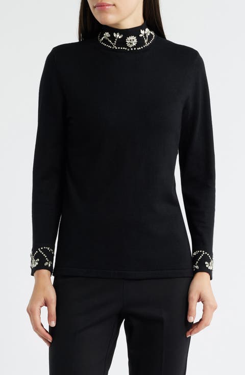 Embellished Mock Neck Sweater (Petite)