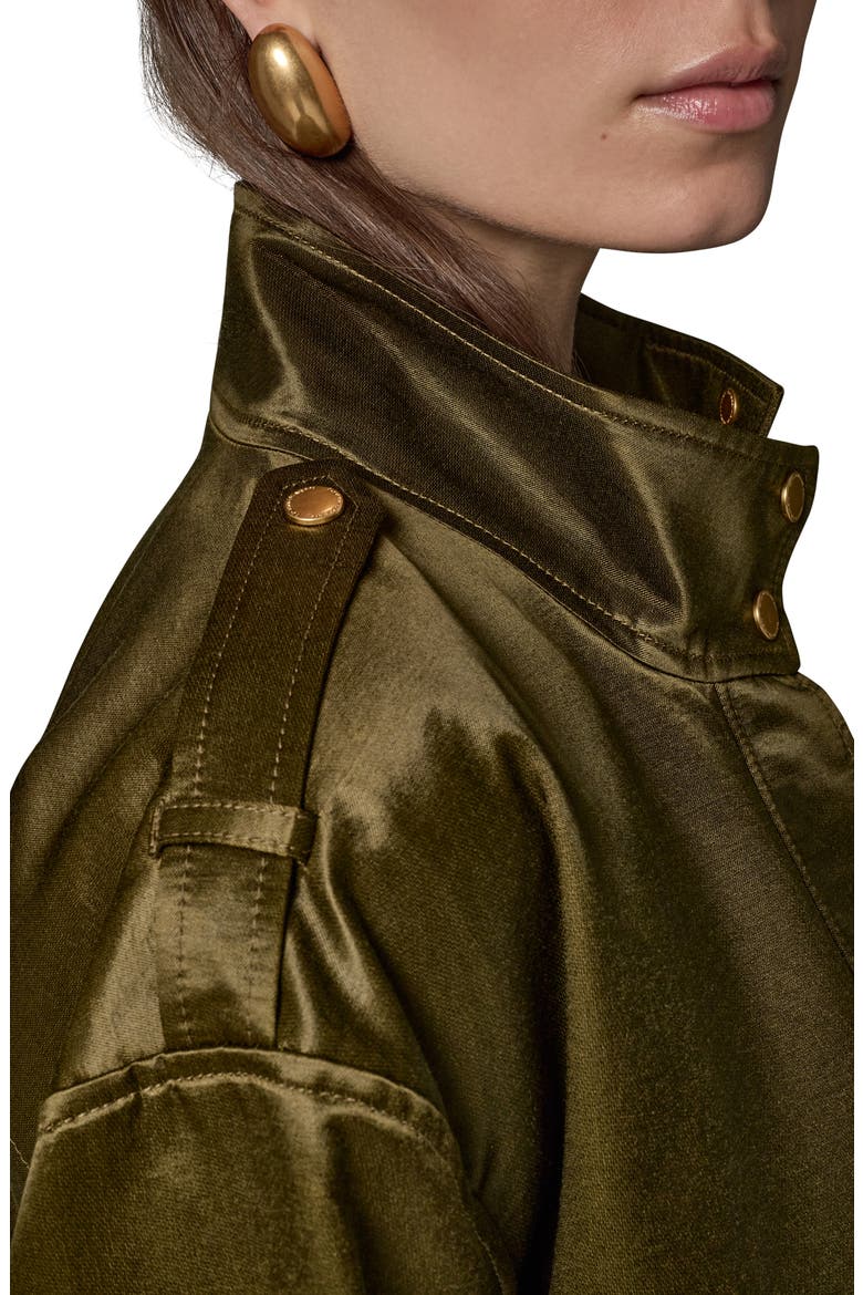 Satin Zip Utility Jacket, Alternate, color, OLIVE BRINE
