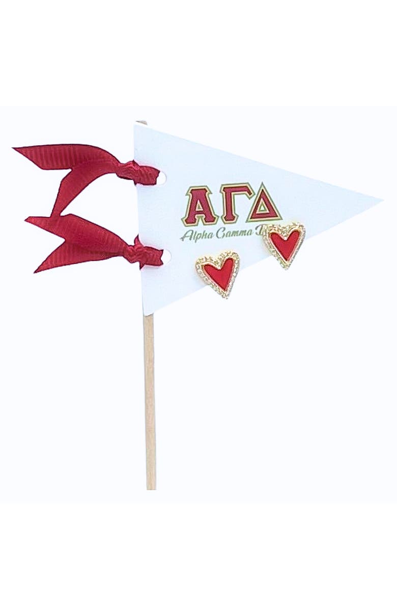 Color Shout Alpha Gamma Delta Heart Stud Enamel Earrings on Sorority Pennant Flag, Main, color, Yellow Gold