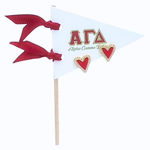 Color Shout Alpha Gamma Delta Heart Stud Enamel Earrings On Sorority Pennant Flag In Brown