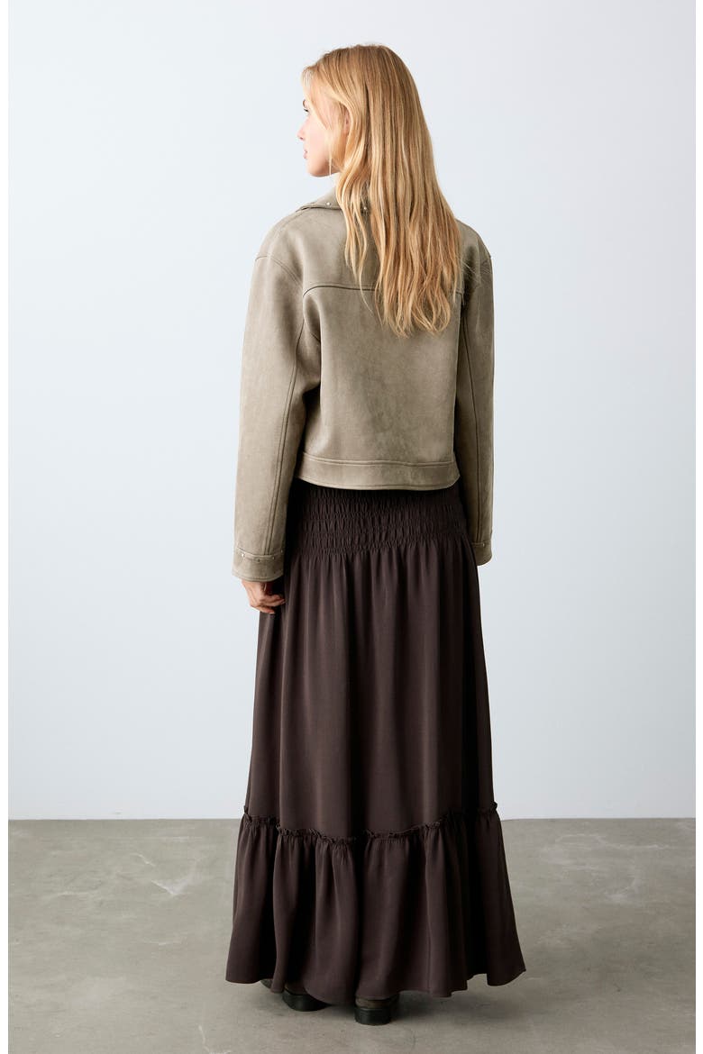 Ruched Panel Skirt, Alternate, color, BROWN