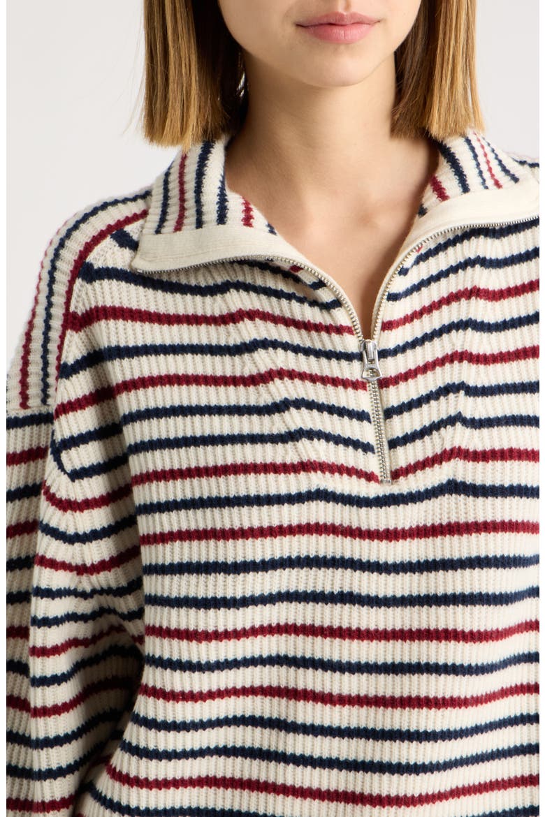 Georgie Stripe Wool Quarter Zip Sweater, Alternate, color, IVORY MULTI