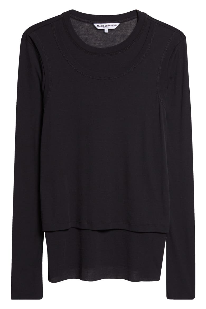 Double Layer Cotton T-Shirt, Alternate, color, BLACK