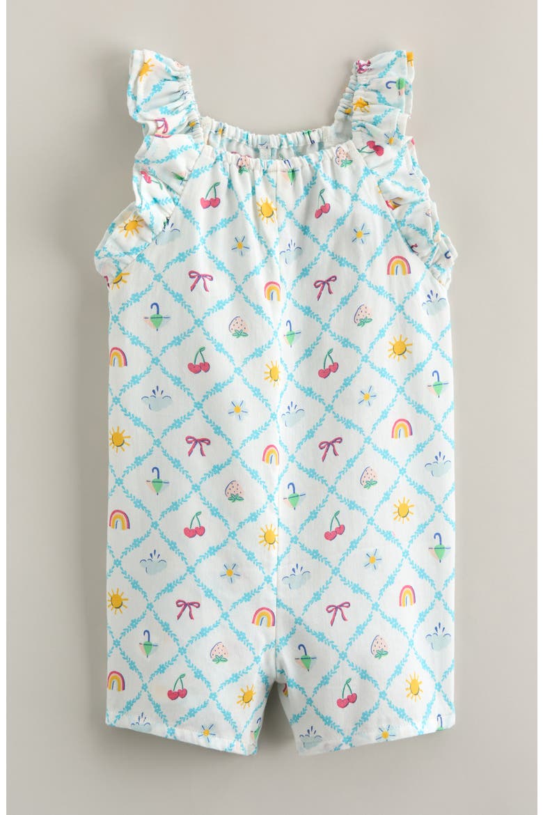 Double Flutter Cotton Romper, Alternate, color, IVORY EGRET DIAGONAL FLORAL